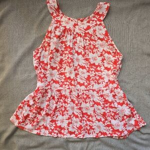 LOFT Red and White Floral Blouse